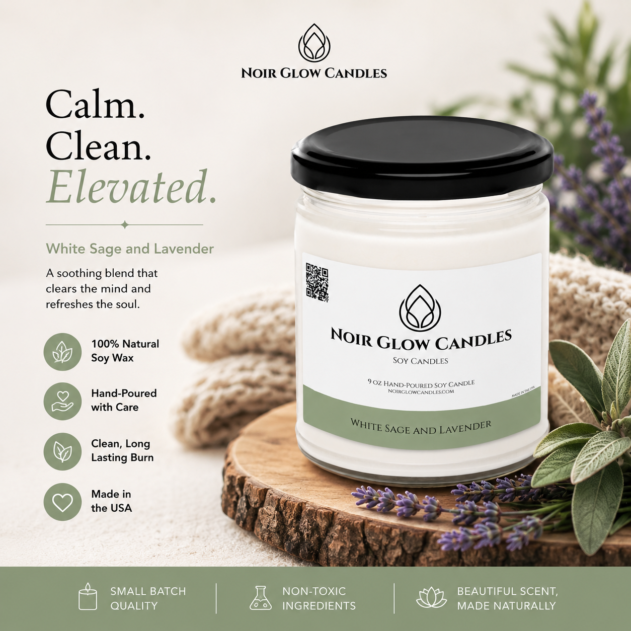 White Sage + Lavender - Noir Glow Candles